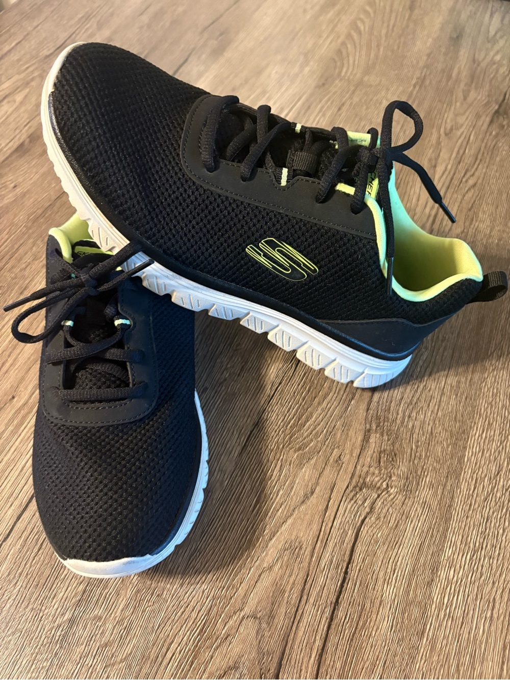 Skechers Black Mesh Sneakers with Neon Lime Accents